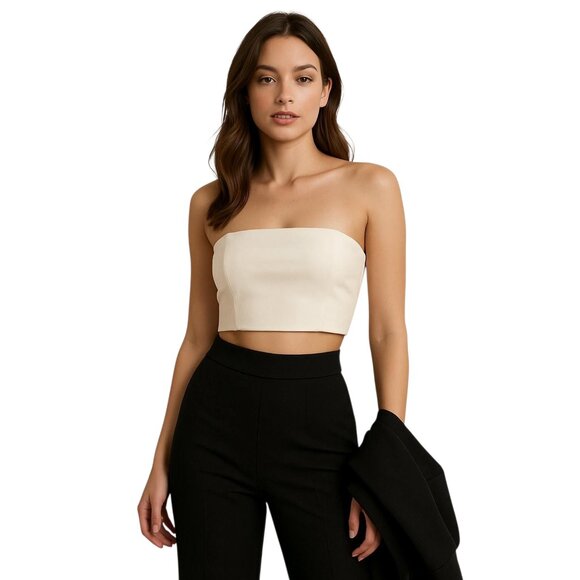 Sincerely Jules Women's Cream Strapless Cropped Bandeau Top Size S NWT - Picture 1 of 10